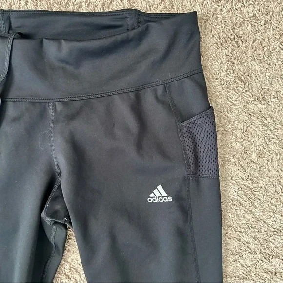 Adidas I Black AEROREADY Running Leggings I Size L I Cropped Mesh Zip Pockets - Picture 4 of 10